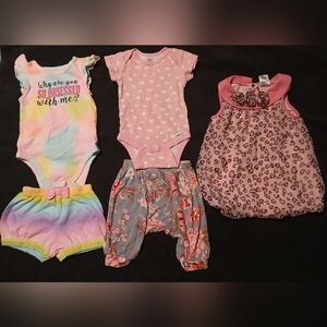 Tie-Dye Baby Girl Outfit, Pink Dress & 2 Piece Set Bundle.